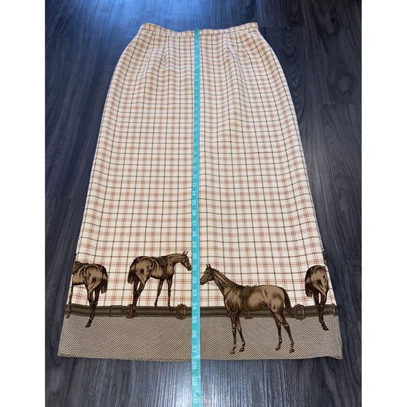 Plaid Western Horse-Themed Beige Maxi Skirt by Intriguing Threads, Est. Size 10 - Picture 3 of 11